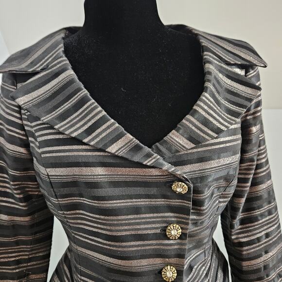 Bibbo Blazer Black Silver Metallic Striped Button Front Asymmetric Hem Jacket 8 - Picture 6 of 13